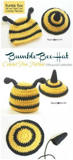 Baby Bumble Bee, Crochet Baby Ideas, Bee Hat, Crochet Baby Photo Prop, Crochet Photo Props, Repeat Crafter Me, Crochet Baby Beanie, Baby Crochet Patterns Free, Baby Hat Patterns