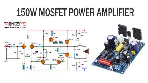 https://tronicspro.com/150w-mosfet-amplifier-circuit-diagram/ Mosfet Amplifier Circuit, Power Amplifier Circuit Diagram, Audio Amplifier Circuit Diagram, Amplifier Circuit Diagram, Power Amplifier Audio, Diy Amplifier, Subwoofer Amplifier, Powered Subwoofer, Electronic Circuit Projects