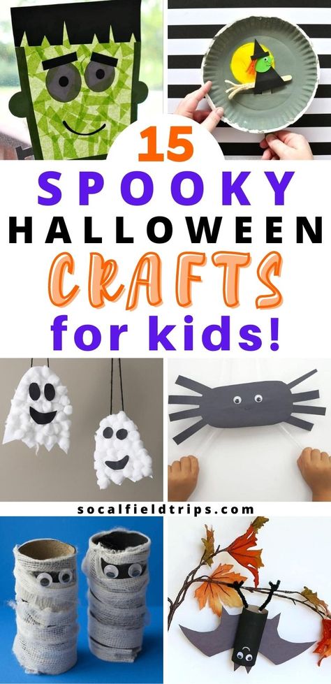 Check out this list of 15 Spooky Halloween Crafts For Kids for some fresh ideas and inspiration to celebrate the goolish holiday! They are perfect for toddlers, preschoolers and even elementary school age children. #halloween #fall #craft #diy #halloweencraft #fallcraft #kidscraft #preschoolscraft Halloween School Crafts, Halloween Crafts For Kids To Make, Halloween Party Craft, Halloween Activities For Toddlers, Spooky Halloween Crafts, Halloween Decoration Ideas, Halloween Crafts Preschool, Halloween Decor Diy, Halloween Kindergarten