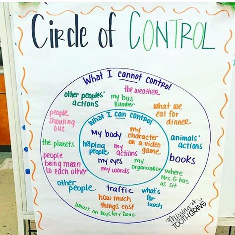 I would love, love, love to be a student in my sweet friend Alisha's @missingtoothgrins1 class!😍😍 She does the cutest stuff, and it is always so meaningful!!! This Circle of Control anchor chart she uses in her classroom is at the to Circle Of Control, Leader In Me, School Social Work, Counseling Activities, Classroom Behavior, Character Education, Classroom Community, Beginning Of School, Student Teaching