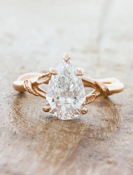 Gold Diamond Engagement Rings, Lab Diamond Engagement Ring, Engagement Ring Rose Gold, Vintage Wedding Band, Pear Engagement Ring, Pear Cut Diamond, Yellow Gold Setting, Rose Gold Band, Eternity Wedding Band