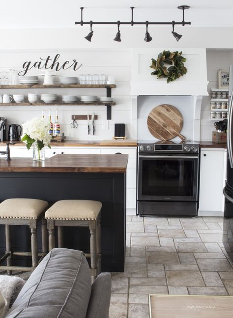 What’s New In Fixer Upper Farmhouse Home Decor Volume 20 - The Cottage Market; farmhouse style kitchen; country kitchen ideas Shelving Diy, Modern Farmhouse Kitchen Decor, Farmhouse Kitchen Lighting, Interior Design Minimalist, House Farm, Farmhouse Kitchen Island, Kitchen Open, Diy Light, Decor Shabby Chic