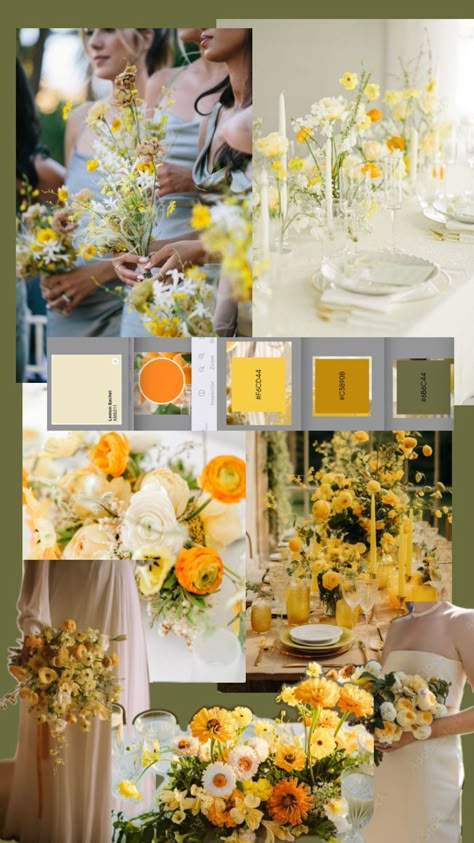 Yellow And Orange Wedding Decor, Yellow Theme Wedding Decorations, Pale Yellow And Sage Green Wedding Theme, Wedding Table Decorations Pastel, Yellow Blue Wedding Flowers, Wedding Yellow Color Schemes, Light Yellow Wedding Theme, Pale Yellow Wedding Theme, Yellow Wedding Aesthetic