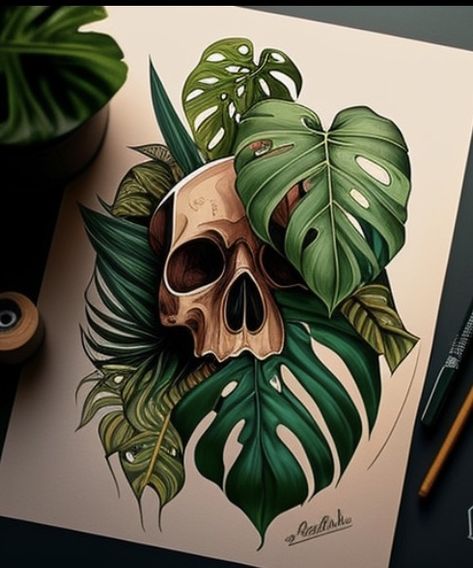 Tropical Plants Tattoo, Garden Tattoos, Live Drawing, Plant Tattoo, Gothic Tattoo, Desenho Tattoo, Tattoo Design Drawings, Marker Art, Diy Canvas Art