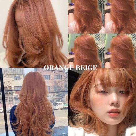 Apricot Orange Hair, Reddish Gold Hair, Natural Reddish Brown Hair, Brown Hair Orange Tips, Orange Beige Hair, Strawberry Orange Hair, Ash Orange Hair, Hair Color Ideas Orange, Brownish Orange Hair