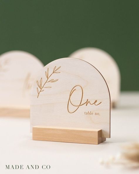 Wood Burned Table Numbers, Wood Engraved Wedding Signs, Wedding Decor Lasercut, Wedding Table Numbers Wood, Wedding Engraving Ideas, Glowforge Wedding Projects, Laser Cut Wedding Decor, Laser Wedding Ideas, Cricut Table Numbers