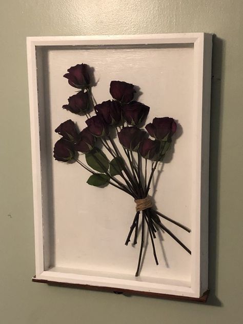 Shadow Box Roses Dried Flowers, Roses In Shadow Box Diy, Frames With Dried Flowers, Save Roses Dried Flowers, Things To Do With Dried Roses, Dried Rose Decoration, Shadow Box Roses, Ideas For Dried Roses, Dried Roses Shadow Box Ideas