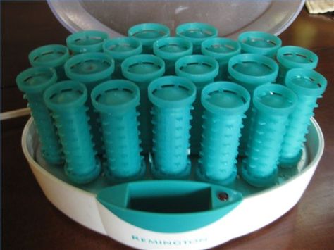 Yes, heat rollers just like this were a must! There were little metal u~shaped pins that held them in! Curl Hair With Hot Rollers, Heat Rollers, Hot Roller Curls, Conair Hot Rollers, Using Hot Rollers, How To Curl Hair, Roller Curls, Breakfast Cocktails, Better Breakfast