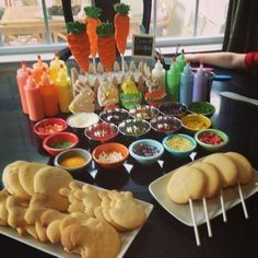 Cookie decorating station on Pinterest Cookie Decorating Birthday Party, Cookie Decorating Birthday, Decorating Birthday Party, Cookie Decorating Station, Christmas Cookies Kids, Christmas Cookie Party, Decorating Birthday, Chef Party, Donut Decorations