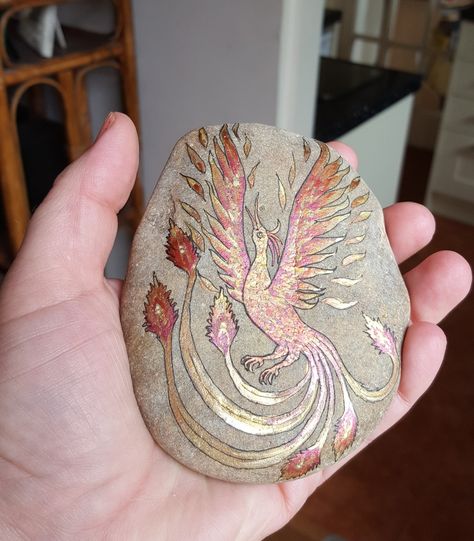 Phoenix painted stone Phoenix Painting, Painted Stone, Painted Rock, Rock Garden, Pebble Art, Stone Painting, Painted Rocks, Phoenix, Design Inspiration