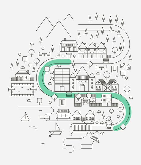 Sticktown on Behance Illustrated Maps, Architecture Graphics, Illustrated Map, Line Illustration, Map Design, Flat Illustration, Design Graphique, Illustration Inspiration, Icon Illustration