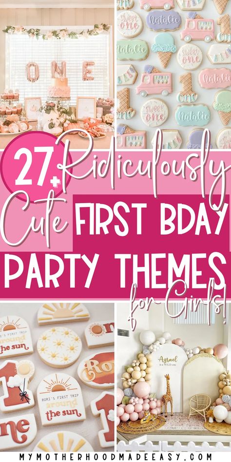 First birthday party themes for girls Baby Girl Theme Birthday Party, Theme For First Birthday Girl, One Year Old Birthday Party Theme Girl, Baby 1st Birthday Themes Girl, Ideas For 1st Birthday For Girl, First Birthday Ideas For A Girl, Girls One Year Birthday Party Theme, 1sr Birthday Party Themes, 1 Year Birthday Theme Girl