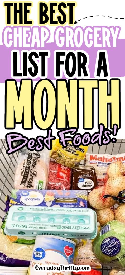 This cheap grocery list for a month will have you staying on a budget without feeling like you’re eating scraps every day! Monthly Grocery List, Budget Grocery List, Budget Grocery Shopping, Cheap Meal Prep, Cheap Grocery List, Cheap Groceries, Power Snacks, Simple Family Meals, Grocery Budget