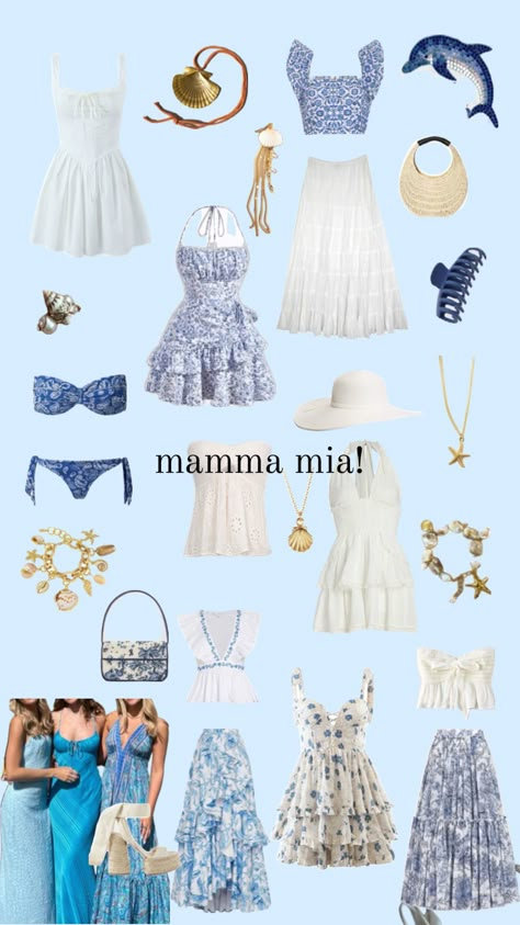 Mamma mia! vibes 🐬🐚 #mammamia #sea #greace #greek #fashion #outfits #inspiration #summer Mamma Mia Outfits, Mamma Mia Vibes, Greek Outfit, Mia Outfits, Greek Vibes, Donna Sheridan, Abba Outfits, Greece Outfit, European Summer Outfits