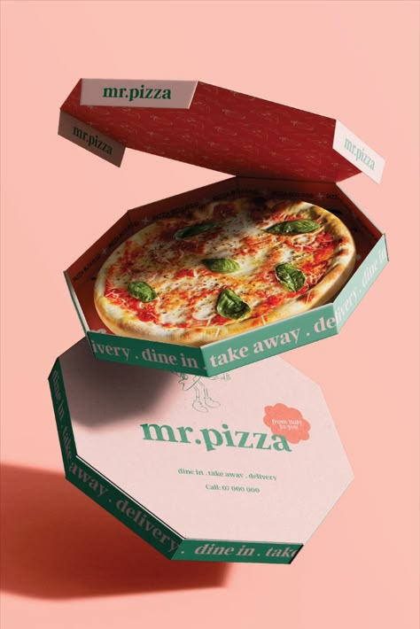 Pizza Logo and Brand Identity and Packaging Design Pizza Box Branding, Pizza Package Design, Pizza Shop Branding, Pizza Restaurant Branding, Pizza Design Ideas Creative, Branding Design Restaurant, Pizza Branding Identity, Pizza Packaging Ideas, Pizza Box Design Creative