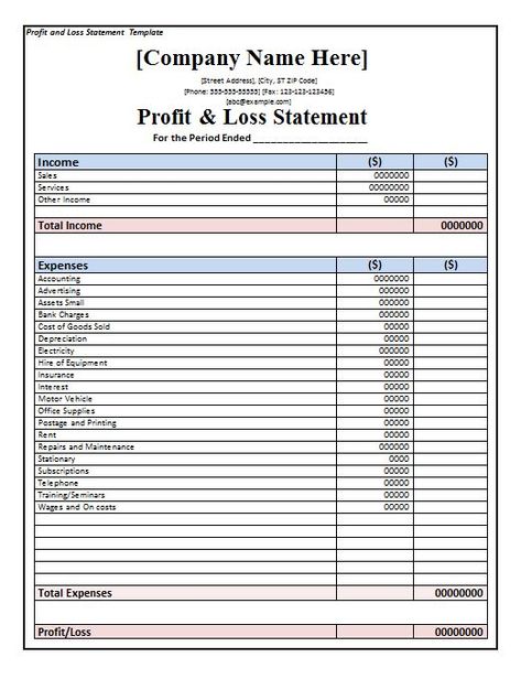 Profit And Loss Statement Form | Profit and loss statement, Statement ...