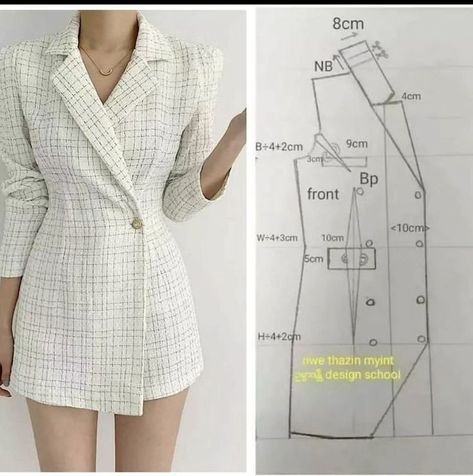 Pola Jaket, Tips Menjahit, Pola Blus, Clothing Pattern Design, Dress Patterns Diy, Easy Dress Sewing Patterns, Blazer Pattern, Dress Sewing Tutorials, Sewing Clothes Women