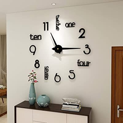 Wall Clock Decor Ideas, Wall Clock Design Ideas, Clock Decor Ideas, Sticker Mirror, Wall Clock Kits, Bedroom Clocks, Clock Numbers, Bedroom Wall Clock, 3d Wall Clock