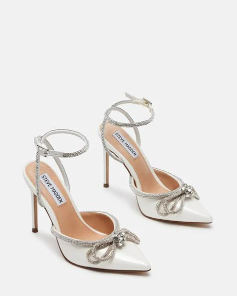 VIABLE OFF-WHITE | Steve Madden (US) Silver Sandals Heels, Steve Madden Pumps, Steve Madden Store, Steve Madden Heels, Bow Heels, White Pumps, White Heels, Bow Design, Dress And Heels