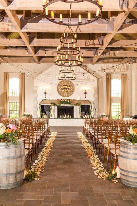 Rustic chic indoor winery wedding ceremony #wedding #weddings #weddingideas #aislesociety #engaged #weddingtrends Wedding Ideas Vineyard, Winery Wedding Ceremony, Wedding Venues Maryland, Vineyard Decor, Winery Wedding Ideas, Wedding Officiant Script, Virginia Winery Wedding, Candlelit Wedding, Wedding Venues In Virginia