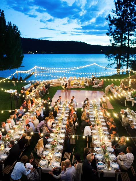 Woodland & Waterfront Pacific Northwest Wedding Inspired by Colorful Florals via Pacific Weddings Places To Have A Wedding, Selamat Hari Valentine, Lake House Wedding, Lake Como Wedding, Outdoor Dinner, Lake Tahoe Weddings, Lakeside Wedding, Waterfront Wedding, Tahoe Wedding