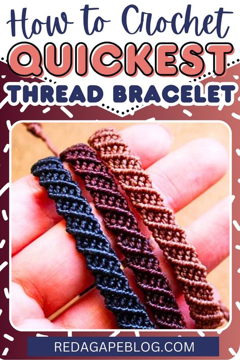 Waxed Bracelet Diy, Hemp Bracelet Patterns Instructions, Crocheted Friendship Bracelets, Crochet Friendship Bracelet Pattern Free, How To Macrame Bracelets, Macrame Friendship Bracelets Tutorial, Macrame Crochet Pattern, Crochet Bracelet Tutorial Videos, Thread Friendship Bracelets Patterns