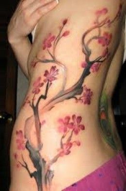 Cherry Blossom Tattoos And Meanings-Cherry Blossom Tattoo Designs And Ideas Rose Tattoo Black, Cherry Tree Tattoos, Cherry Blossom Tree Tattoo, Blossom Tree Tattoo, Body Tattoo Design, Cage Tattoos, 16 Tattoo, Ribcage Tattoo, Tree Tattoo Designs