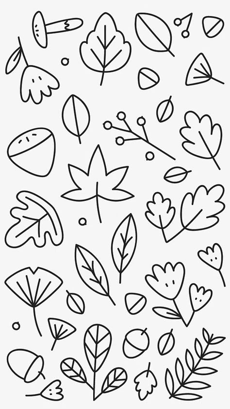 Cute Leaves Drawing, Black Drawings Sketches, Fall Wallpaper Black, Autumn Leaves Drawing, Leave Drawing, Drawing White Background, Fall Leaves Drawing, Autumn Vector, Autumn Doodles