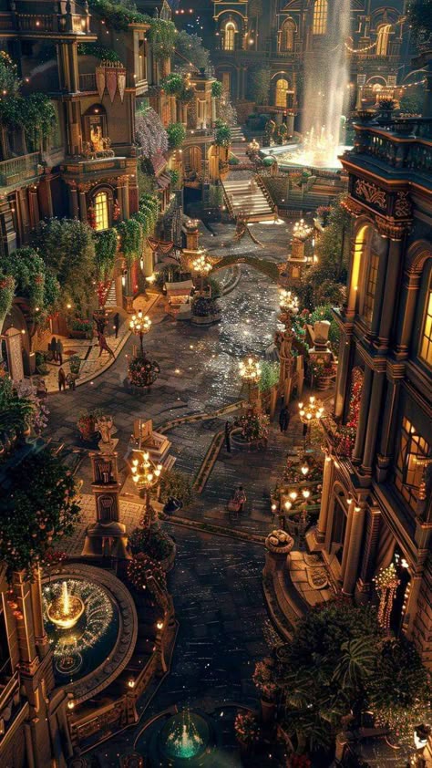 Fantasy City At Night, Crazy Places On Earth, Magical City Aesthetic, Fantasy Culture Ideas, Steampunk Cities, Dnd City Art, Fantasy City Aesthetic, Most Beautiful Places In The World, Magical World Aesthetic