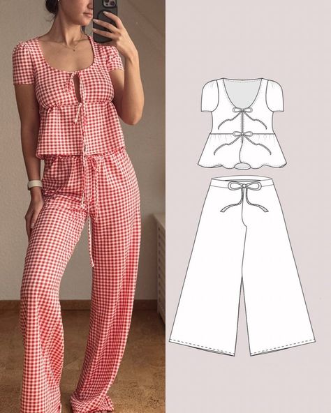 PDF Pattern Milkmaid Top and Pants Set digital sewing patterns Size XXS - XXL Beginner Top Sewing Pattern Free, Kids Sewing Patterns Free, Set Sewing Pattern, Top Pattern Sewing, Unique Sewing Patterns, Diy Clothes Patterns, Sewing Top, Milkmaid Top, Plus Size Sewing Patterns