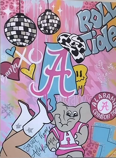 Bama Painting Canvases, Alabama Preppy Painting, Highschool Art Project Ideas Painting, College Painting Canvases, Preppy Canvas Paintings, Alabama Painting, Bama Dorm, Alabama Tuscaloosa, Paint Canvas Ideas