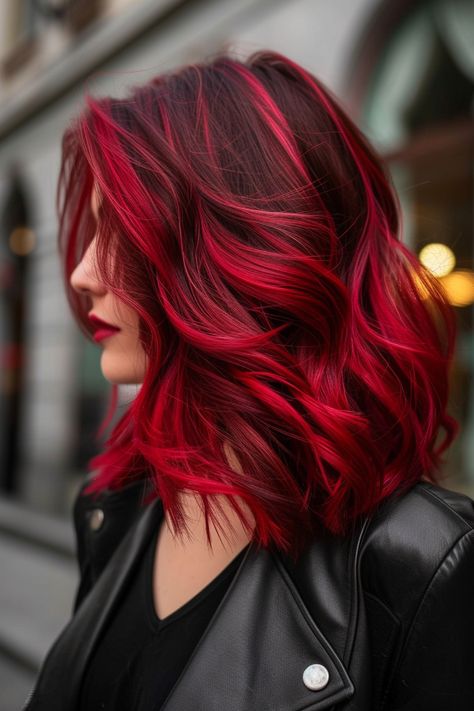 Vibrant Hair Color Ideas Fun, Red Hair With Colored Streaks, Brunette Hair With Highlights 2024, Shadow Root Red Hair, Fun Hair Colors For Brunettes, Red Hair Color Ideas For Brunettes, Red Hair Styles For Black Women, Color Ideas For Blonde Hair, Haircolor 2024 Women