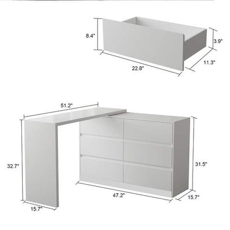 Makeup Desk Rotating Dresser and Desk 6 Drawer Dresser Vanity Makeup - On Sale - Bed Bath & Beyond - 36484620 Dresser And Desk, L Shaped Vanity, Modern Corner Desk, Rotating Desk, Modern Home Office Desk, White Chest Of Drawers, Writing Desk Modern, White Desk Office, Room Inspired