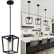 Black Island Lights, Light Over Sink, Kitchen Lantern, Kitchen Island Black, Black Pendant Light Kitchen, Pendant Light Kitchen Island, Square Pendant Lighting, Pendant Light Kitchen, Dinning Room Lighting