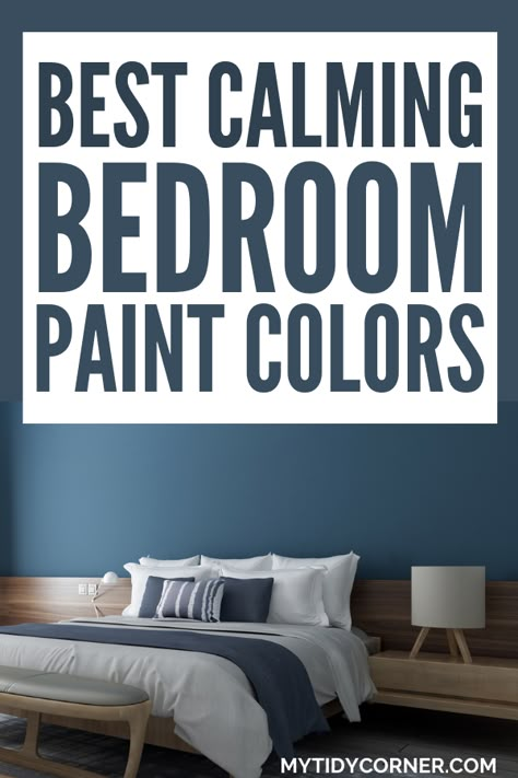 Discover the best calming paint colors for the bedroom to help you make an informed choice. here are the most soothing bedroom colors. Learn about the best relaxing paint color ideas for bedroom walls. Blue Paint Room Ideas Bedrooms, Master Bedrooms Color Ideas, Loft Bedroom Paint Ideas, Best Bedroom Blue Paint Colors, Cozy Bedroom Paint Colors Accent Wall, 2 Tone Bedroom Paint Ideas, Small Bedroom Blue Walls, Colors For Bedroom Walls Relaxing, Popular Bedroom Paint Colors 2023