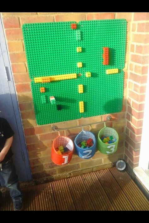 Our duplo wall we use it to  count on, create patterns and just build. A great resource for all ages. Outdoor Maths Ideas - Twinkl. Eyfs Outdoor Area, Outdoor Learning Spaces, Outdoor Play Spaces, Lego Wall, Outdoor Play Areas, Nursery Activities, School Playground, Natural Playground, Outdoor Classroom