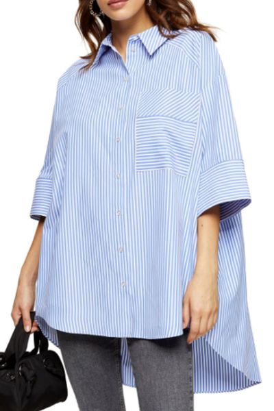 Oversized Poplin Shirt, Dress Up Jeans, Homewear Fashion, Topshop Outfit, Poplin Shirt, Linen Shirt, Striped Shirt, Shirt Online, Blue Stripes