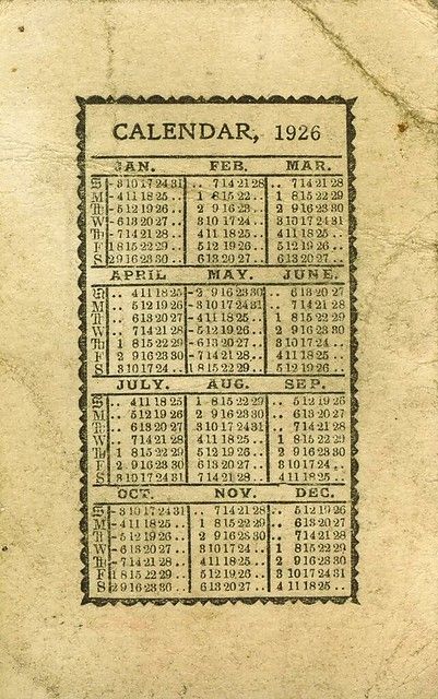 1926 Calendar | please feel free to use in your art! | Lainey Powell | Flickr Old Paper Aesthetic, Entryway Command Center, Campaign Design Ideas, Calendar History, Dark Academia Icons, French Journal, Old Calendar, Paper Calendar, Calendar Vintage