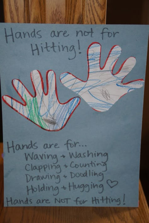 Hands Are Not For Hitting Project Hands Are Not For Hitting, Manners Preschool, Social Emotional Activities, Daycare Activities, Letter Of The Week, Daycare Crafts, Preschool Lessons, Preschool Classroom, School Counseling