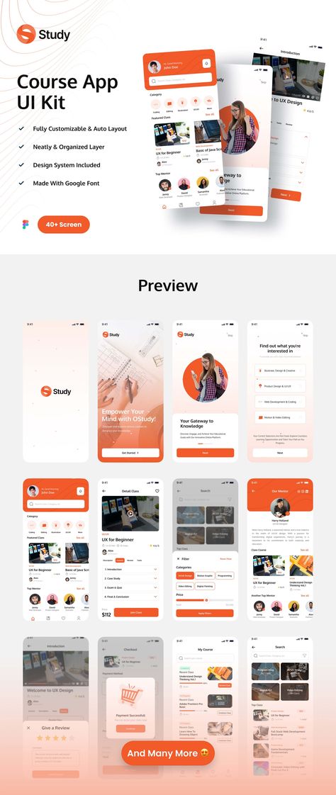 O Study - E Course App UI Kit — Figma Resources on UI8 E Learning App Ui Design, E Learning Design Ideas, Education App Ui Design, Mode Tracker, Figma Design Ideas, Setting Ui, Ui App Design, Language App, Class App