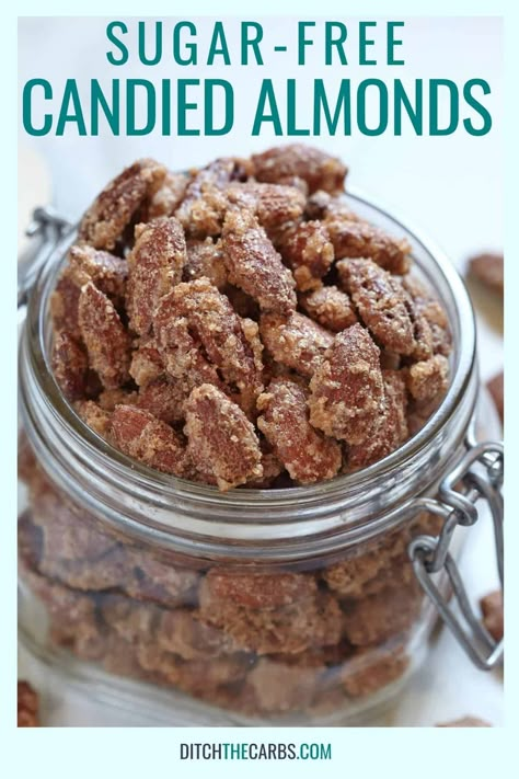 Sugar Free Candy Recipes, Keto Gingerbread Cookies, Keto Candied Pecans, Candy Almonds Recipe, Homemade Eggnog Recipe, Keto Eggnog, Keto Gingerbread, Cinnamon Roasted Almonds, Sugar Free Desserts Easy