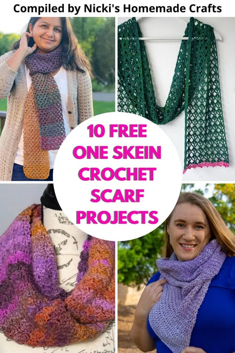 Do you need to whip up a last-minute gift? These one skein crochet scarf projects work up quickly, in just a few hours or over a weekend. They're also a great way to use up random single skeins from your yarn stash! #crochetscarfpattern #freecrochetpatterns Scarf Projects, One Skein Crochet Scarf, Lightweight Crochet Scarf, Diy Crochet Scarf, Crochet Scarf Pattern Free Easy, Honor Your Mother, Prayer Shawl Crochet Pattern, Free Crochet Scarf, Crochet Scarf For Beginners