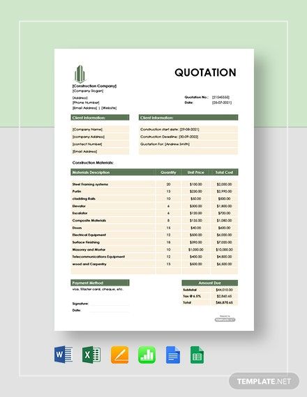 FREE Construction Material Quotation Template: Download 1+ Quotations in Microsoft Word, Excel, Apple Pages, Numbers, Google Docs, Sheets Table Excel Design, Excel Table Design, Sales Quotation, Quotation Design, Quotation Sample, Construction Quotes, Invoice Format In Excel, Quotation Template, Quote Template Design