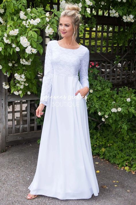 Lds Dresses, Lds Temple Clothing, Dressing Classy, Lds Dress, Modest White Dress, Lace Bodice Maxi Dress, Temple Dresses, Lds Temple Dress, Women Party Dresses