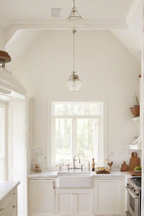 kitchen interior design, kitchen wall paint, kitchen color scheme, kitchen renovation Ballet White Cabinets, Bm Ballet White, Ballet White Benjamin Moore, Ballet White, Light Oak Floors, White Wall Paint, Kitchen 2024, Sage Green Kitchen, Green Kitchen Cabinets