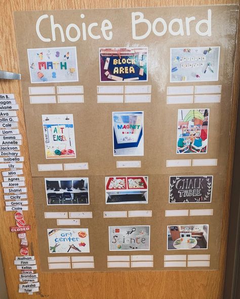 Ms. Lea on Instagram: “Are your kids free to play wherever or do you have a choice board? We use our board during morning and afternoon free play times. . .…” Center Choice Board Kindergarten, Center Choice Board Preschool, Classroom Necessities, Community Circle, Circle Time Board, Preschool Prep, Morning Tubs, Daycare Room, Preschool Circle Time