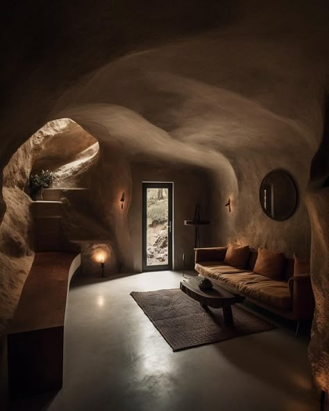 Cave Like Bedroom, Cave Style Interior, Cave Like Bathroom, Cave Aesthetic Room, Cave Inspired Interior, Cave Like Interior, Cave Bedroom Aesthetic, Cave House Exterior, Cave House Aesthetic