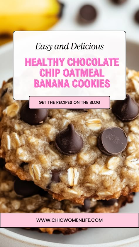 Healthy Chocolate Chip Oatmeal Banana Cookies Oat Meal Banana Cookies, Oatmeal And Banana Cookies, Banana Chocolate Chip Cookies Oatmeal, Banana Healthy Cookies, Banana Nut Oatmeal Cookies, Healthy Banana Peanut Butter Cookies, Banana Oatmeal Protein Cookies, Healthy Banana Oat Cookies, Oats And Banana Cookies