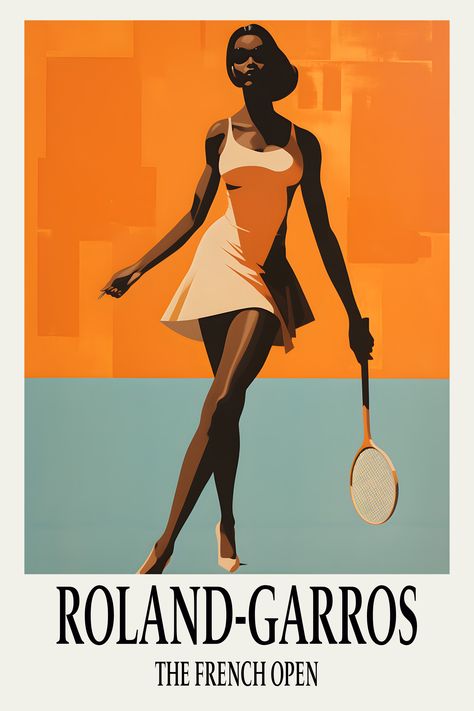 Roland Garros French Open Grand Slam Tennis Poster, Ideal for Tennis Lovers, Classic Sports-Themed Decor, Digitally Printable Vintage Canvas Tennis Vintage Poster, Vintage Sport Poster, Retro Tennis Aesthetic, Vintage Sports Posters, Magazine Sketch, 70s Tennis, Tennis Inspiration, Tennis Artwork, Pilates Business