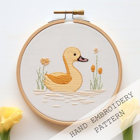 Duck Embroidery Pattern, PDF Pattern, Hand Embroidery Design, Stitching, Creative Embroidery, Embroidery Art, Needlecraft ,embroidery Trendy - Etsy Vietnam Gender Neutral Embroidery, Embroidery Duck Simple, Duck Embroidery Design, Duck Embroidery, Water Soluble Paper, Embroidery Template, Creative Embroidery, Hand Embroidery Design, Hand Embroidery Patterns